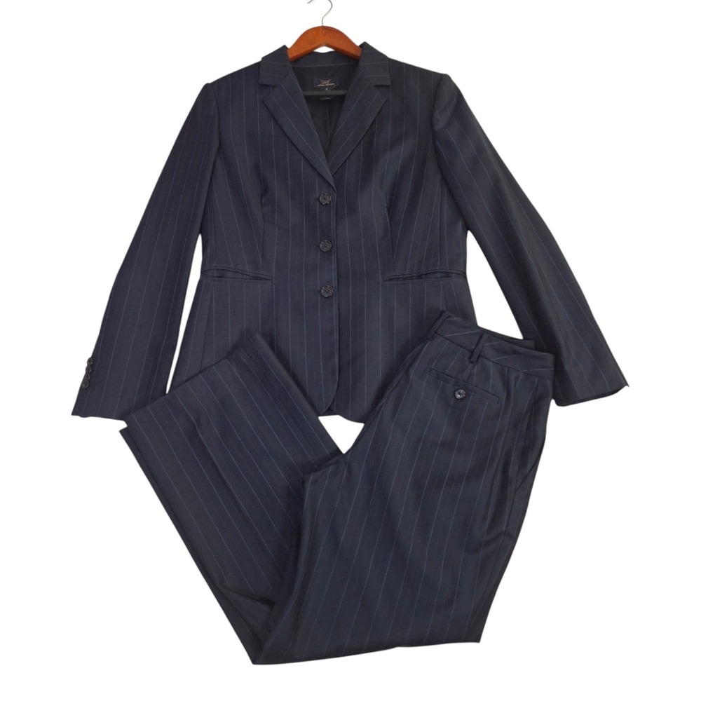 Brooks Brothers 346 Wool Pant Suit Set Blazer 10 Pants 8 Caroline Navy Pinstripe
